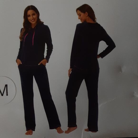 NWT Ink + Ivy Hooded French Terry Lounge Set Navy M - Picture 3 of 4